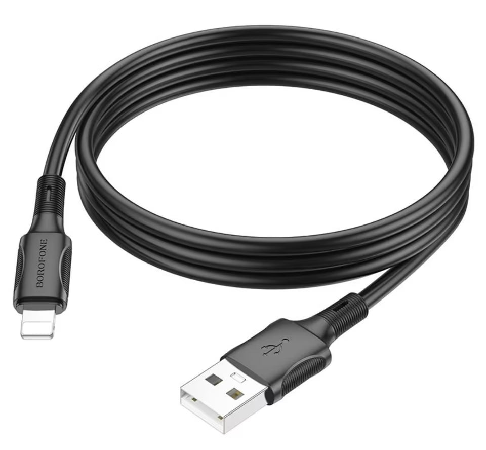 Black USB cable with connectors on a white background
