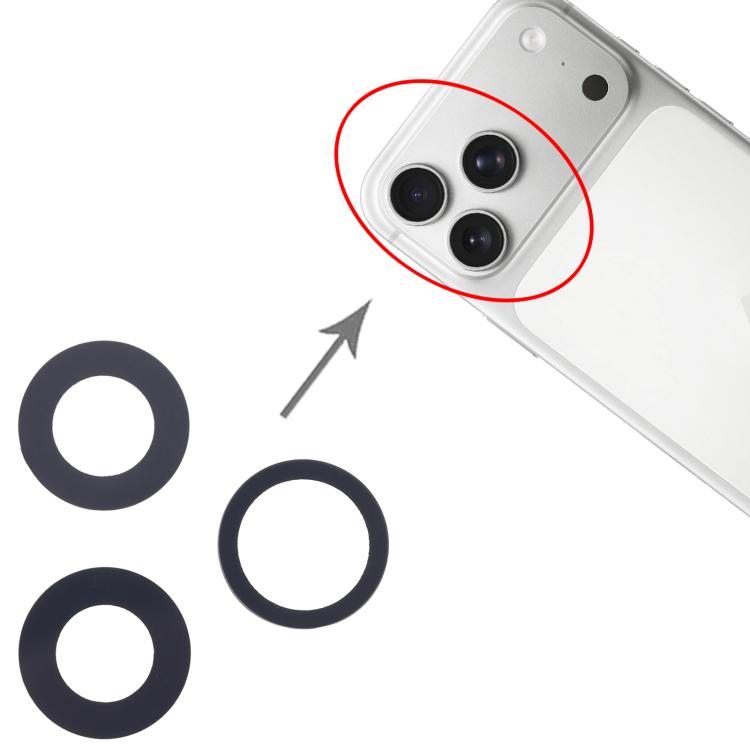 Anwendungsbild: Valmento Kamera-Ersatzglas Ringe für iPhone 17 Pro Max – Position am Rückkamera-Modul