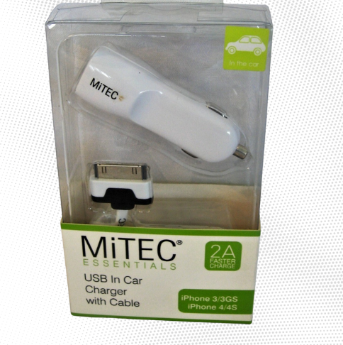 MiTEC USB Auto Ladegerät 30-Pin iPhone iPad | 2A Schnellladegerät mit Kabel | Restposten Großhandel Export