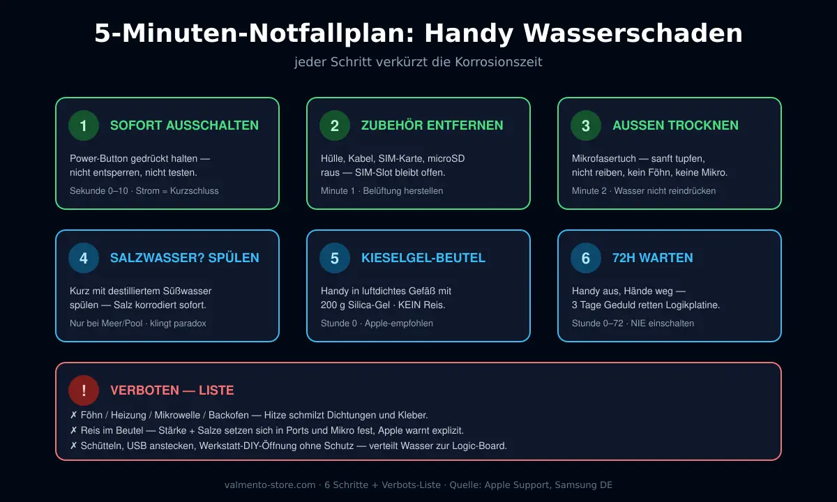 6-Schritte-Notfallplan bei Handy Wasserschaden mit Verbots-Liste