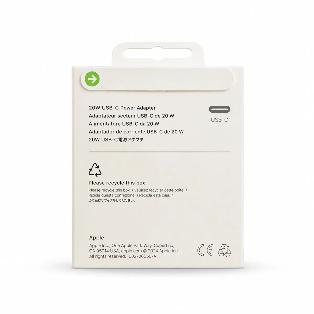 Apple 20W USB-C Netzteil – Verpackung Rückseite mit Produktangaben