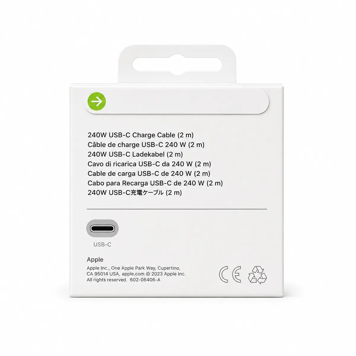 Apple 240W USB-C Charge Cable 2m – Rückseite der Originalverpackung mit Angaben
