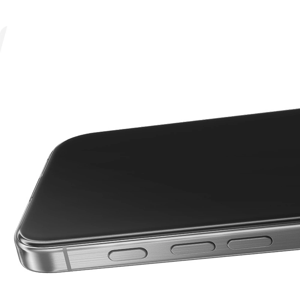 Benks GlassWarrior iPhone 16 Pro – flaches Profil des aufgebrachten Panzerglases