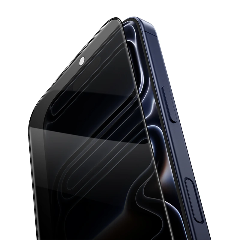 Borofone BF7 Anti-Spy – Panzerglas schräg über dem iPhone-17-Pro-Display