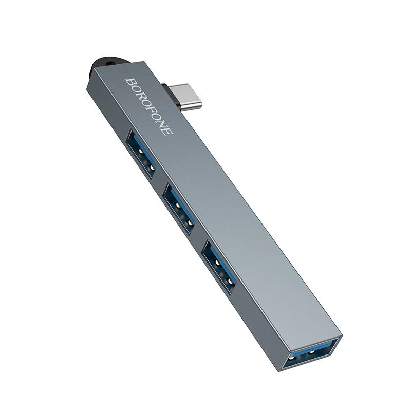 Borofone FH1A USB-C Hub in Grau mit vier USB-Anschlüssen