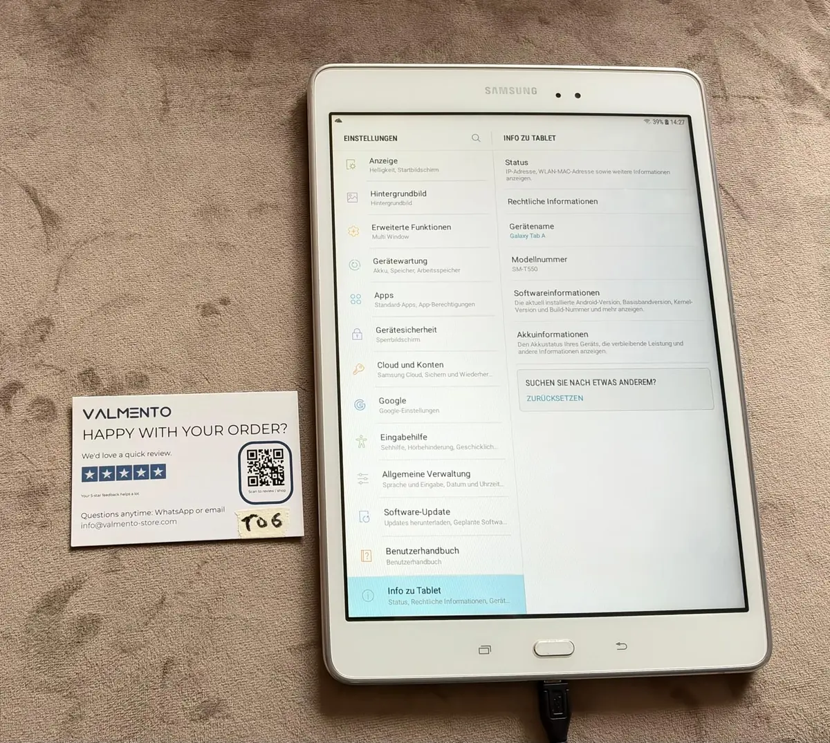 Samsung Galaxy Tab A 9.7 (SM-T550) 16 GB Weiß – gebraucht, funktionsfähig – Foto 1 von 5