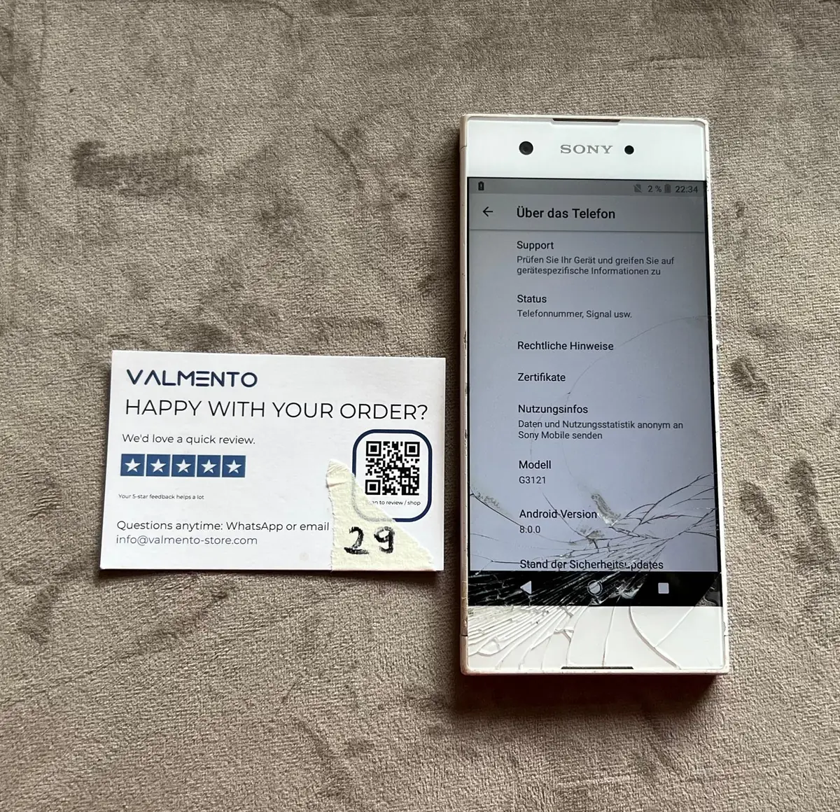 Sony Xperia XA1 (G3121) Weiß – läuft, Displayglas gebrochen – Foto 4 von 6