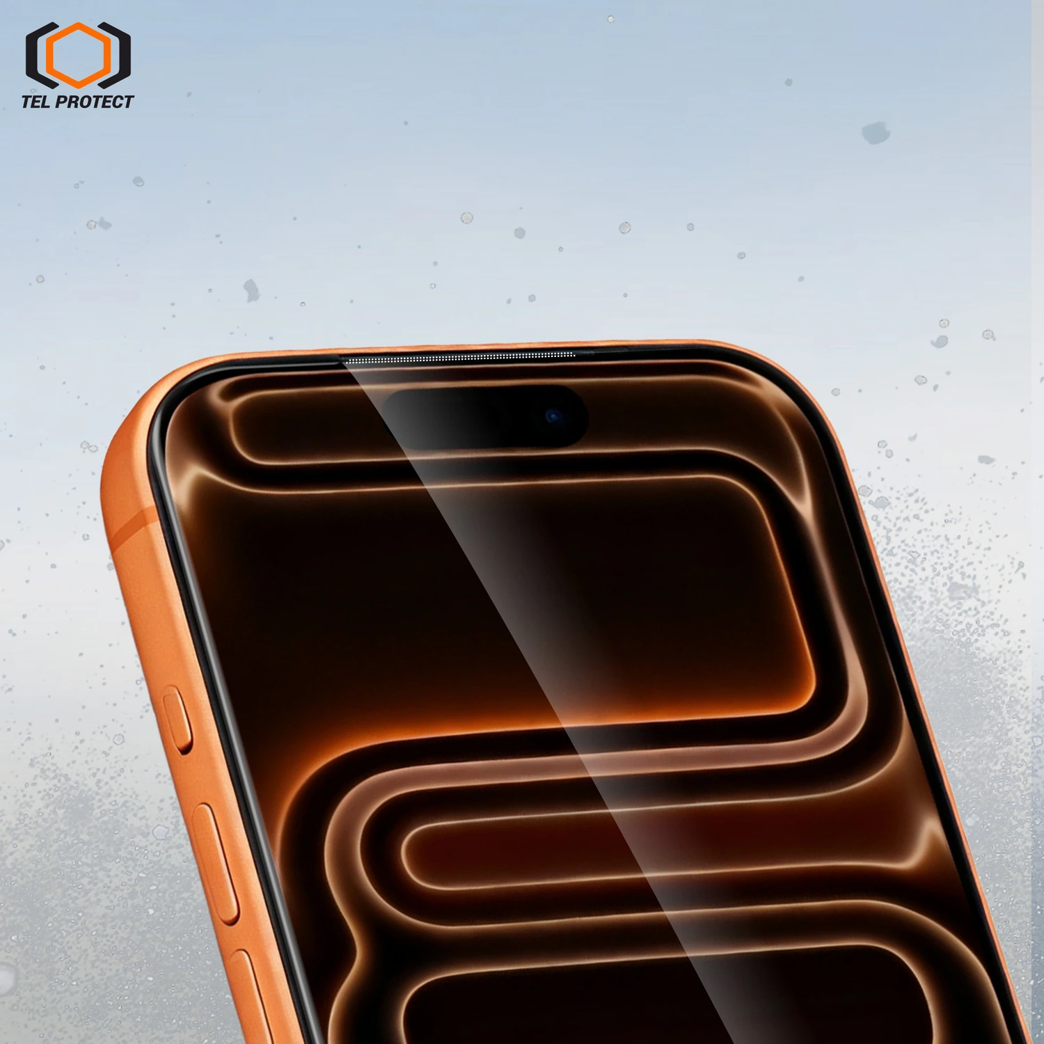 Tel Protect 6D Panzerglas über dem Display eines iPhone 16 Pro